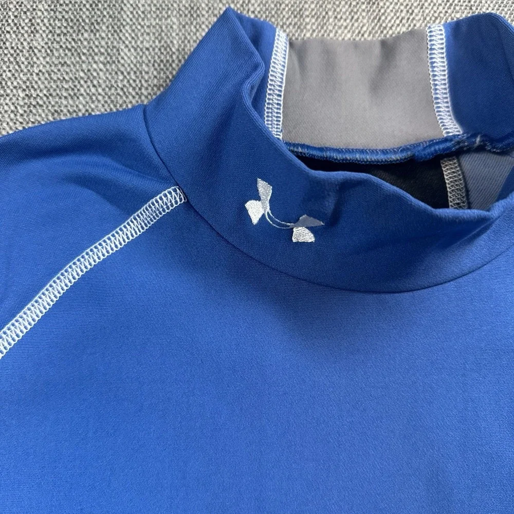 Under Armor Compression Shirt Mens L Large Blue Gray Long Sleeve Base Layer Mock